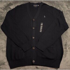 LARGE Polo Ralph Lauren Cardigan Sweater Men's Size Navy Pima Cotton NWOT